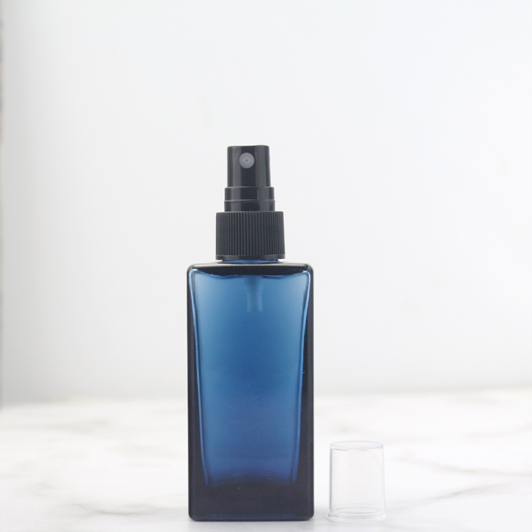 Empty Square 50ML Blue Glass Perfume Spray Bottle Wholesale