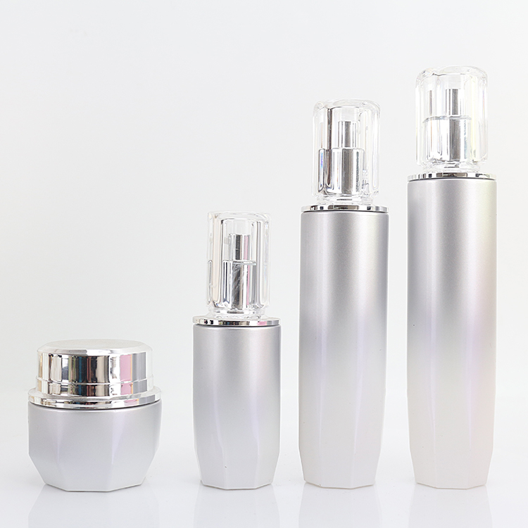 50g 50ml 100ml 120ml Silver Gradient Glass Skincare Bottle Packaging Custom