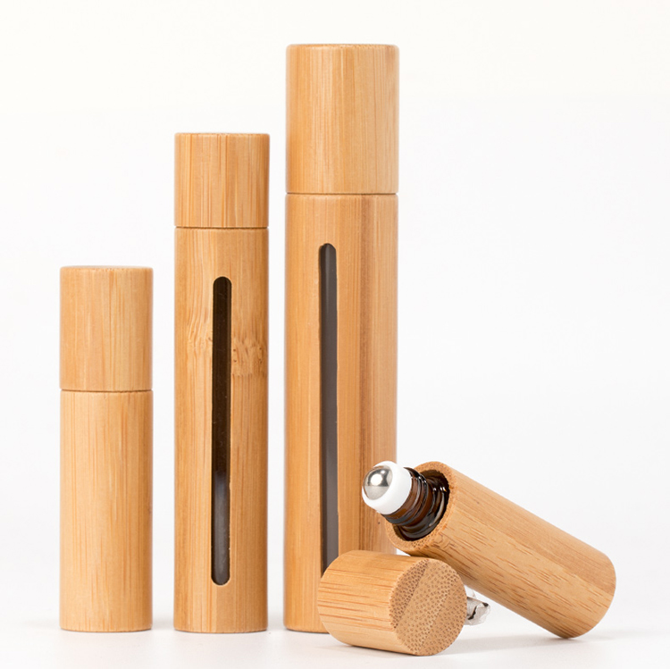 5ml 10ml Empty Glass Bamboo Perfume Essential Oil Roller Bottle Custom