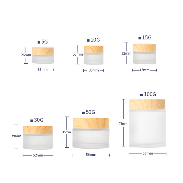 frosted white glass cosmetic jars with bamboo lids 30g 50g 100g face cream jar