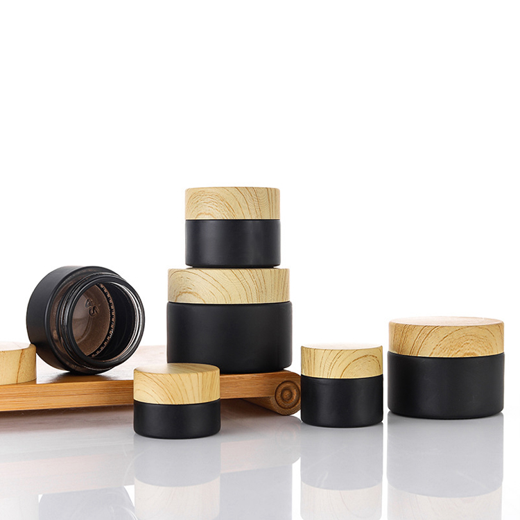 glass black bamboo lid cosmetic jars wholesale 5g 30g 50g cosmetic containers