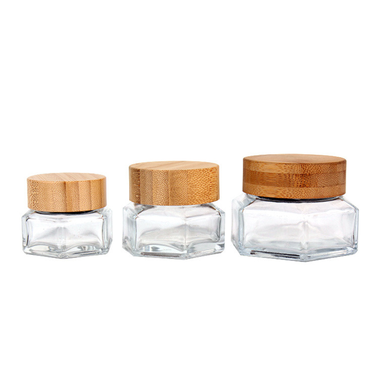 hexagonal bamboo cosmetic containers