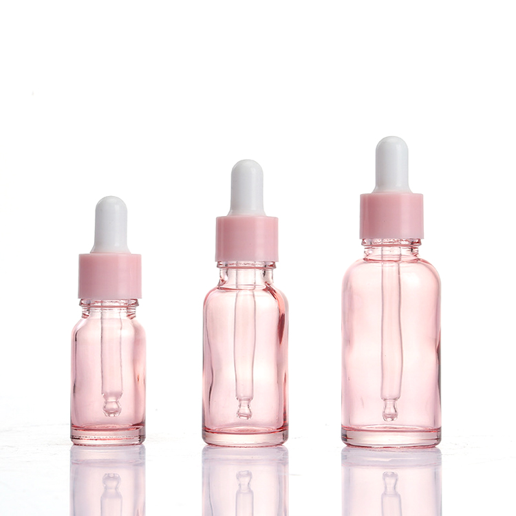 wholesale 30ml pink glass dropper bottle 10ml 20ml round essential oil bottles
