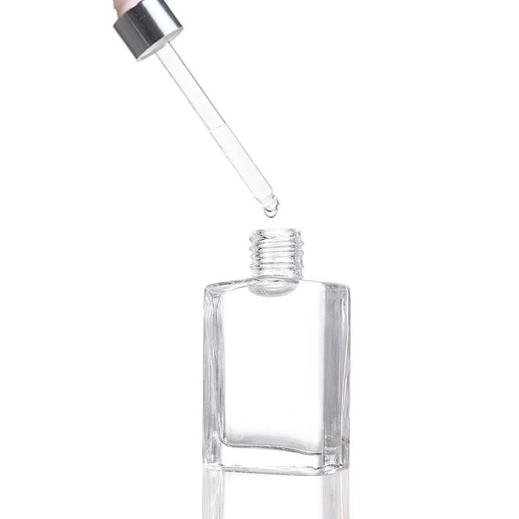 1 oz Flat Square Glass Dropper Bottles 50ml Clear Body Oil Dropper Bottle Custom