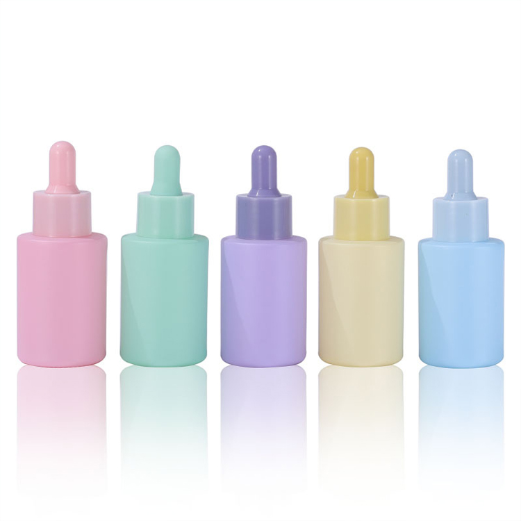 Macaron Color Glass Tincture Bottles 30ml Round Body Oil Dropper Bottle Custom