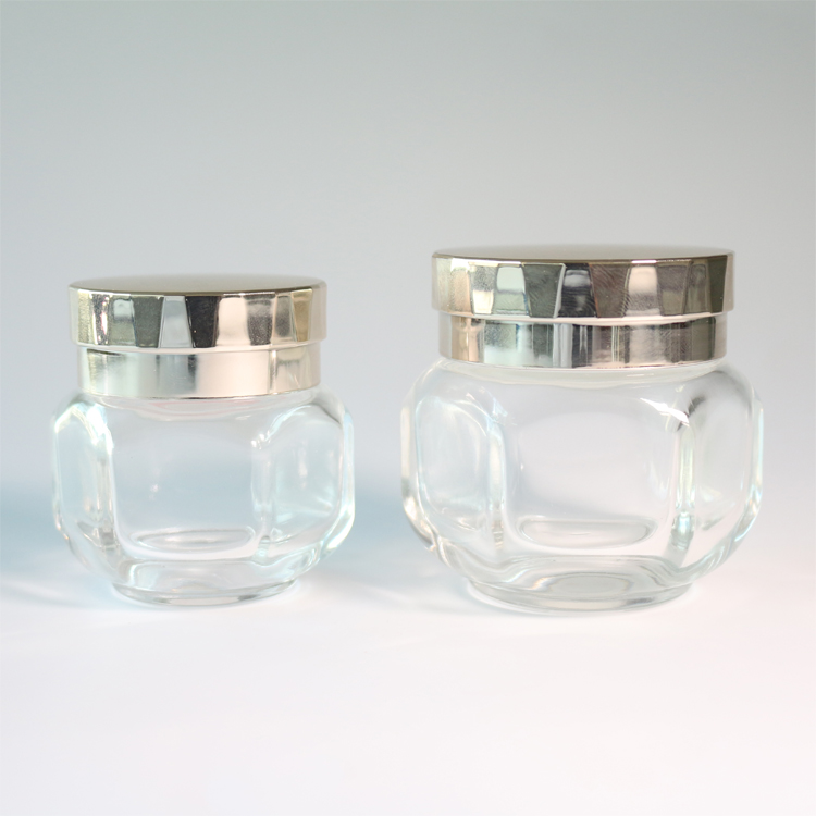 Hexagonal Clear 50ml Cosmetic Jars Glass 1 oz Cosmetic Containers Custom