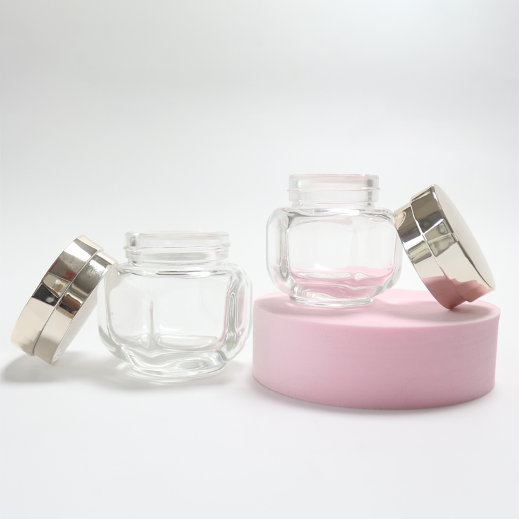 Hexagonal Clear 50ml Cosmetic Jars Glass 1 oz Cosmetic Containers Custom