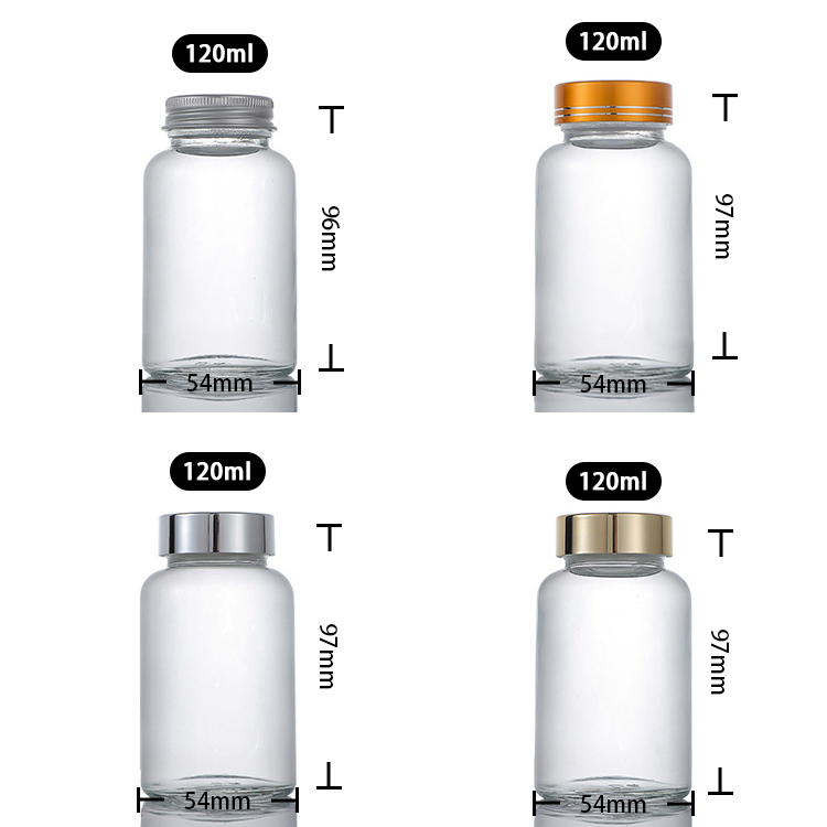 120ml glass frosted clear pill bottles