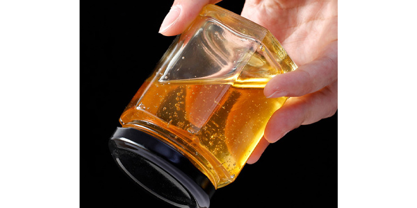 glass hexagonal honey jars