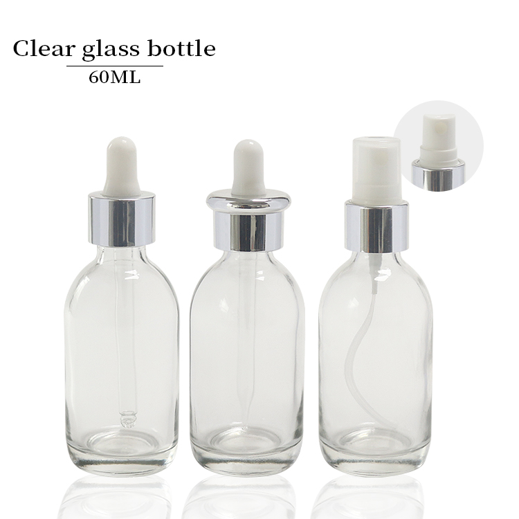 Round Clear 2 oz Dropper Bottle Essential Oil Glass Tincture Bottles Wholesale