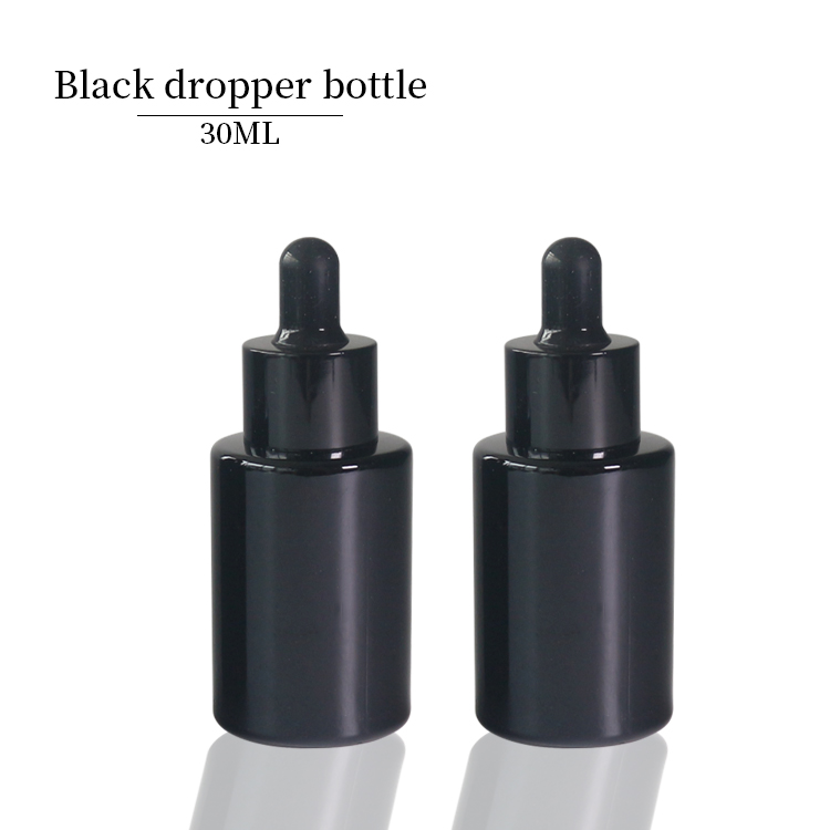 Essential Oil Flat Shoulder Black 1 oz Glass Dropper Bottles Wholesale For Sale