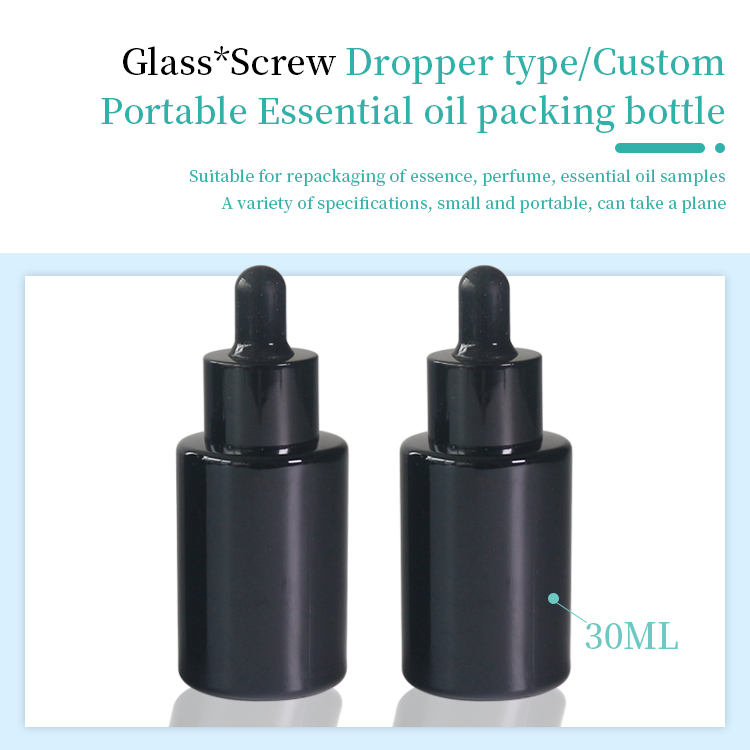 flat shoulder black 1 oz glass dropper bottles