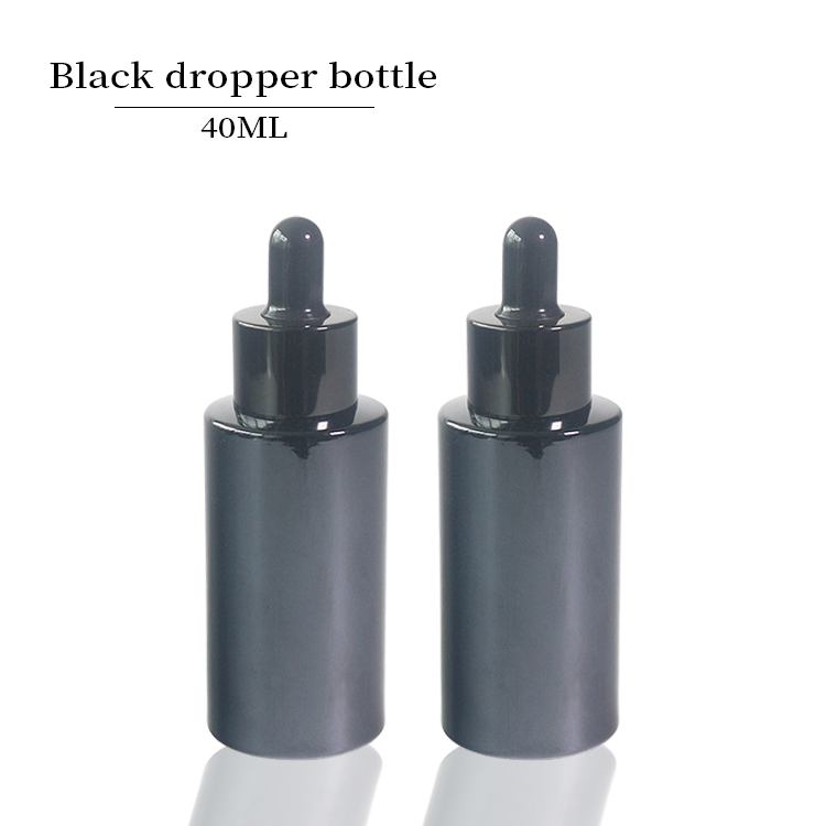 40ml Flat Shoulder Bright Black Glass Dropper Bottles Wholesale For Sale