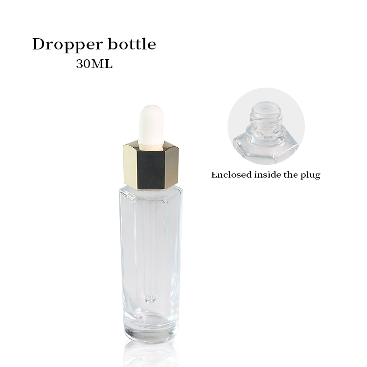 Custom 30ml Clear Tincture Bottle Packaging Hexagonal Unique Dropper Bottles