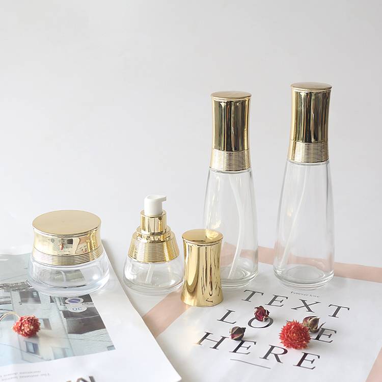 30ML 50G 100ML 120ML Gold Lid Cosmetic Bottle Set, Clear Empty Makeup Containers