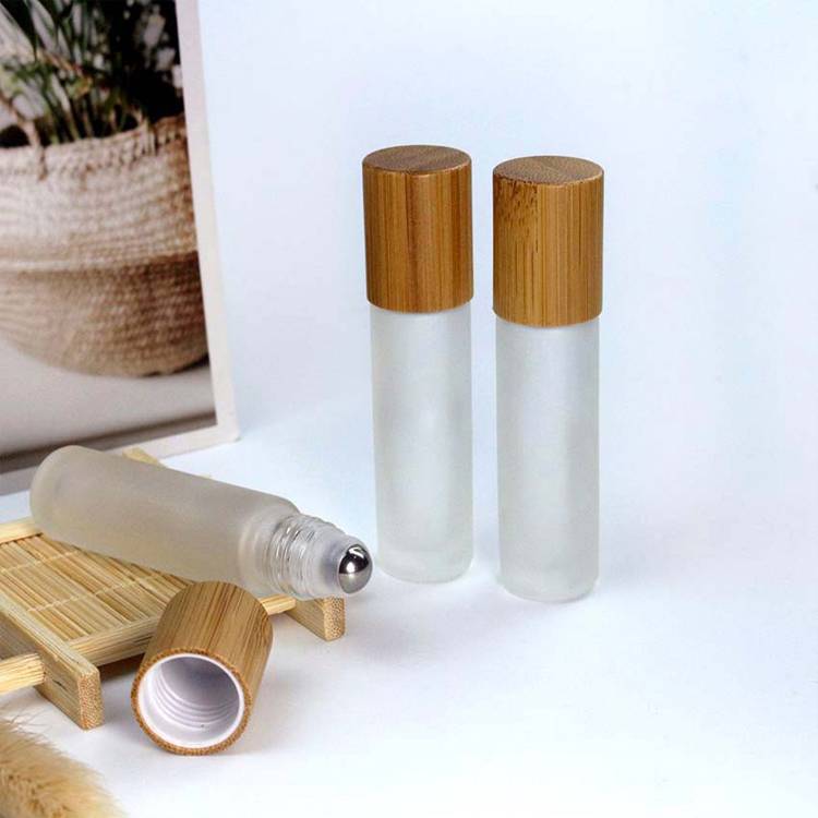 10ml Frosted Glass Roller Bottles Bamboo Lid Carrier Oil For Roller Bottles