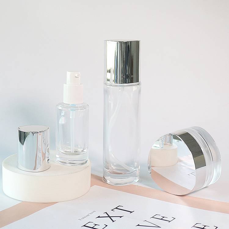 40ML 100ML 120ML Silver Lid Cosmetic Bottle Set Clear Luxury Cosmetic Containers