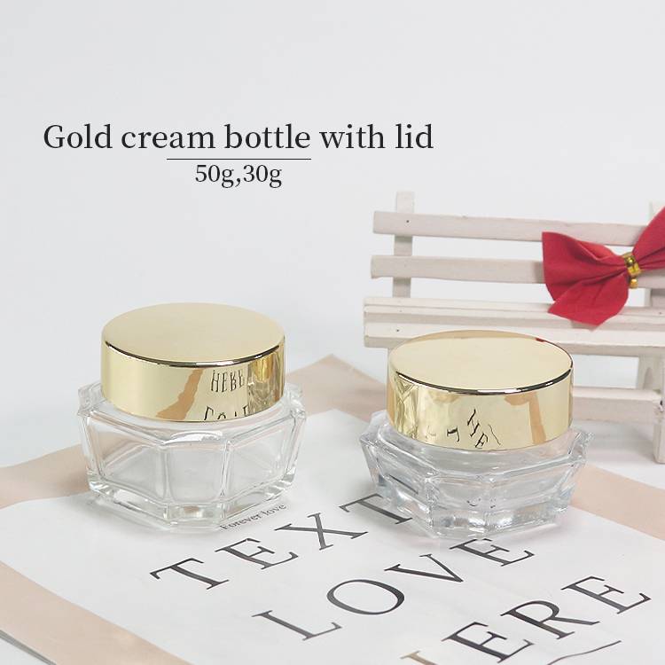 30g 50g Luxury Octagon Cosmetic Jars With Gold Lids Cream Jar Cosmetic Packaging