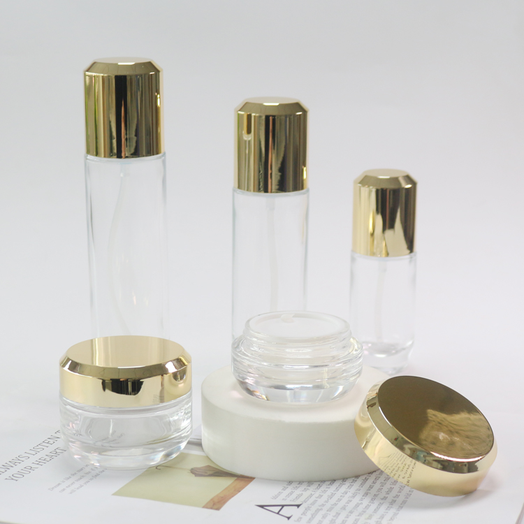Luxury Skin Care Products In Glass Bottles Clear Empty Makeup Containers Custom