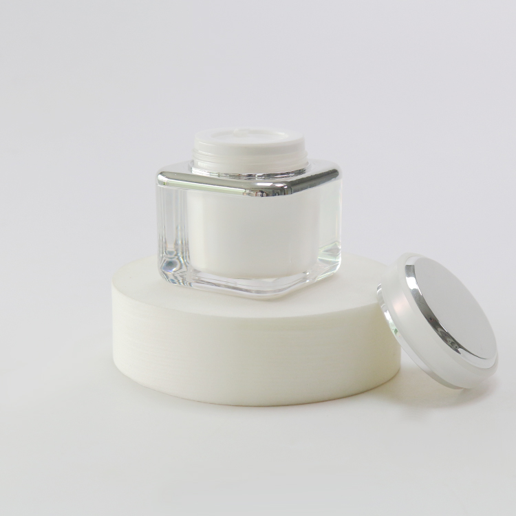 Luxury 1Oz Square Acrylic Jars For Cosmetics Plastic While Cosmetic Cream Jar
