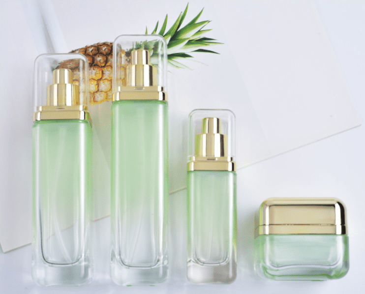 Wholesale Green Empty Makeup Containers, Skin Care Products In Glass Bottles