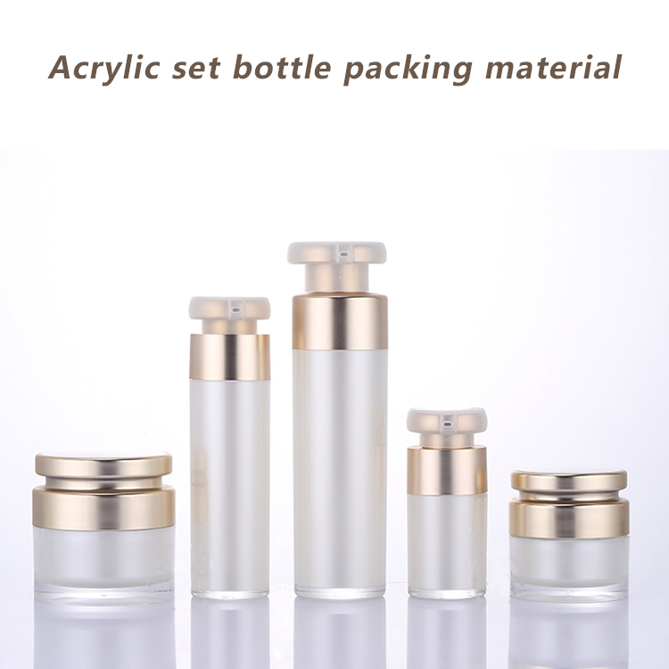 Plastic Gold Frosted Skincare Bottles And Jar Acrylic Cosmetic Containers