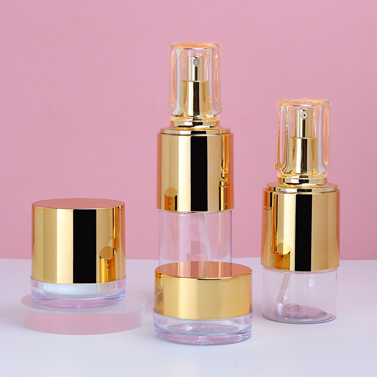Plastic Cosmetic Bottle Set, Luxury Cream Jar With Gold Lid